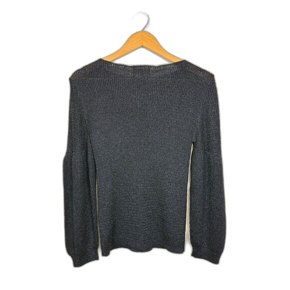 Massimo Dutti Blue Black Knit Sweater Women M Bell Sleeve Italian Yarn - Picture 3 of 7